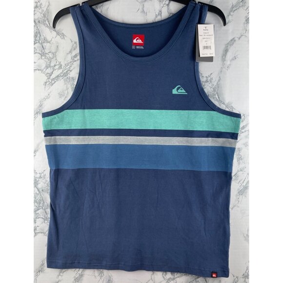 Quiksilver Mens Size Small Navy Striped Tank Top 100% Cotton - Picture 1 of 10